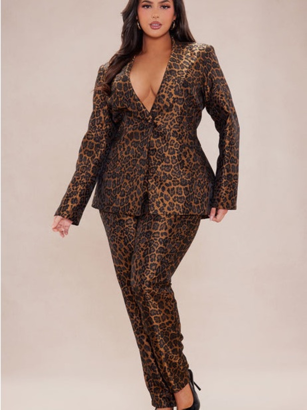 Fashion Nova Leopard Print Blazer & Pants Set - Brown/Black
